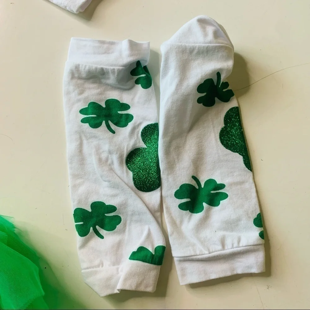 My first St Patrick’s Day green tutu bodysuit leg piece costume set photo outfit